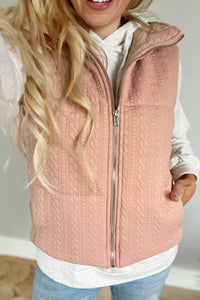 Pale Chestnut Cable Textured Zip Up Vest Jacket