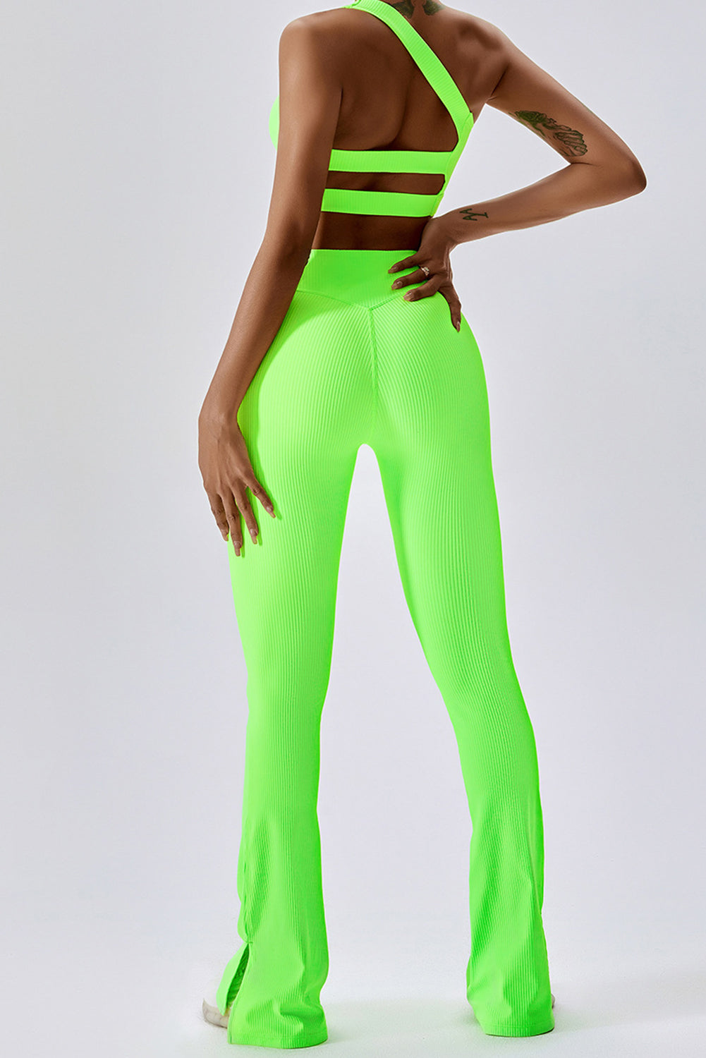 Light Green One Shoulder Split Bottom 2pcs Active Set