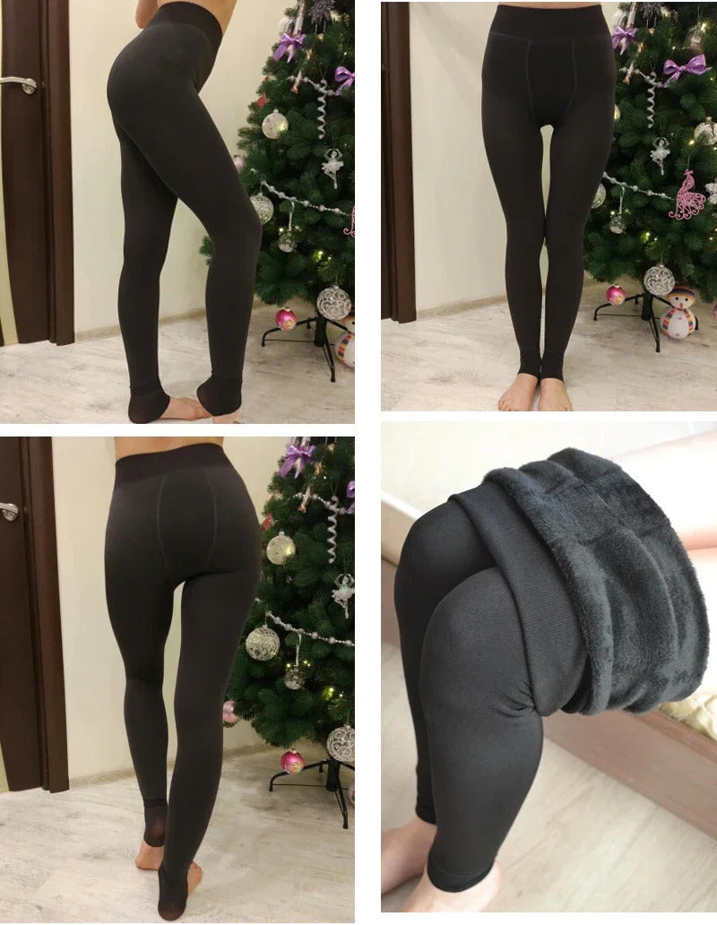 Women Winter Leggings Warm Leggins High Waist Solid Color Velvet Women Thickened Velvet Leggings Casual Stretchy Leggings