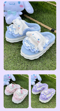 Sanrio Kawaii Cinnamoroll Womens Slippers Kuromi Hello Kitty Plush Cartoon Cute Sweet Suitable Indoor Outdoor Winter Slippers