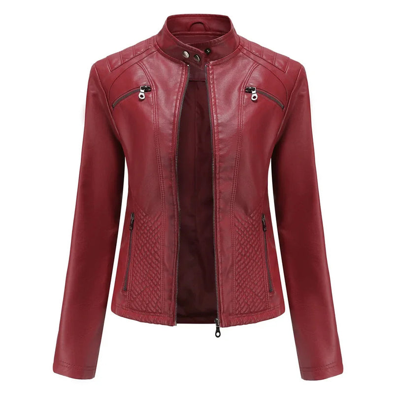 Women's Coat Fashion Trend Simple Autumn Winter Analog Collar Zipper PU Leather Motorcycle Jacket for Women