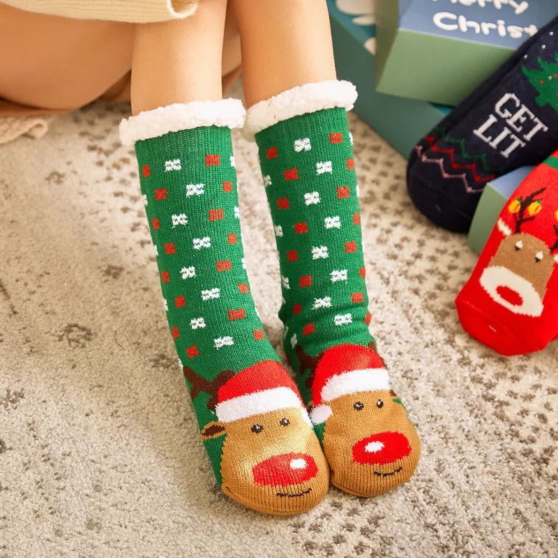 Winter Warm Socks Women penguin Plush Soft Female Non Grip Floor Slippers Short Sock Fuzzy Fluffy Deer Elk Bear Christmas Gift