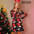 Ladies' Red Christmas Day Party Dress 3D Christmas Tree Pattern Printed Dress Big Size Autumn Long Sleeve O-Neck Casual Dresses