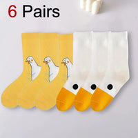 1/6 Pairs Cartoon Women Socks Fashionable And Versatile Cute Design Funny Goose Breathable Soft Comfortable Women Casual Socks﻿