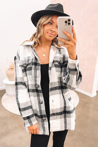 Black Plaid Button-Up Flap Pocket Shacket