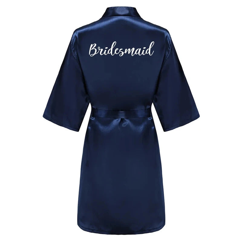 Satin Silk Robes Plus Size Wedding Bathrobe Bride Bridesmaid Mother Maid of Honor Gown Women Clothing Sleepwear Navy Blue