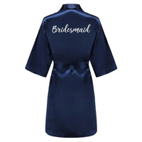 Satin Silk Robes Plus Size Wedding Bathrobe Bride Bridesmaid Mother Maid of Honor Gown Women Clothing Sleepwear Navy Blue