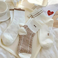 5 Pairs Cute Smiling Print Socks, Comfy & Soft Crew Sports Socks, Women's Stockings & Hosiery