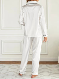 Solid Pajama Set Long Sleeve Button Up Lapel Top & Pants Pj Set Women's Sleepwear & Loungewear