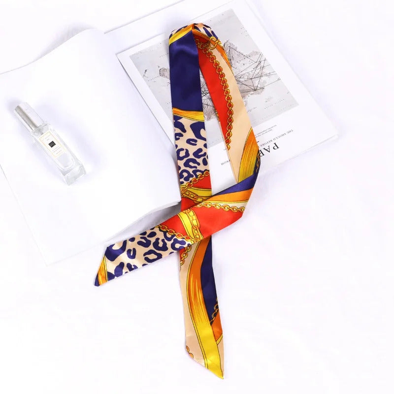 New Print Flower Small Scarf for Women Handle Bag Ribbons Brand Fashion Head Scarf Small Long Skinny Scarves Wholesale Headbands