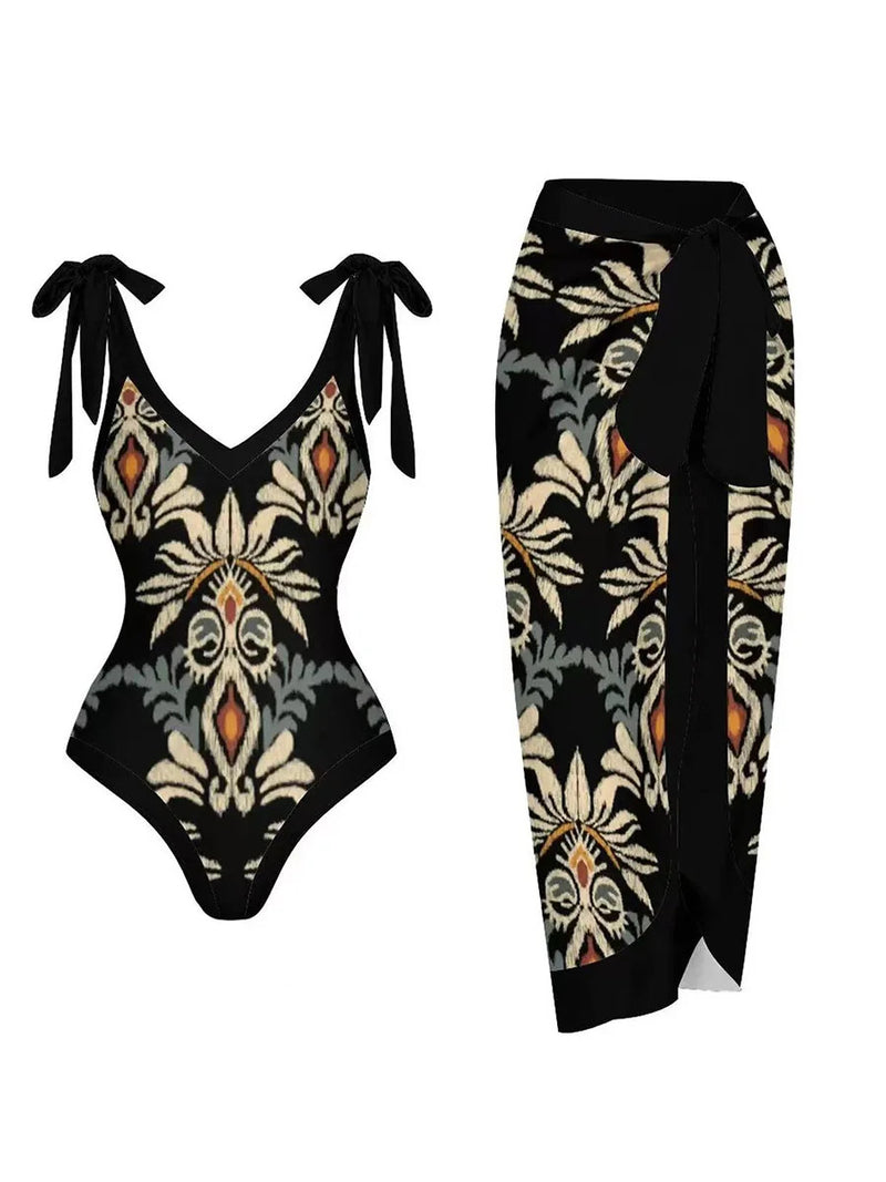 2024 String One Piece Swimsuit & Vent Skirt Padded Sexy Swimwear Women Bathing Suit Female Swimming Summer Beachwear Bodysuit