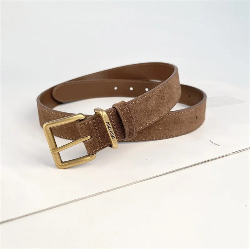 Luxury New Double Genuine Leather Belt for Women Cowhide Suede Belts with Trendy Square Alloy Buckle Ideal for Dresses and Jeans