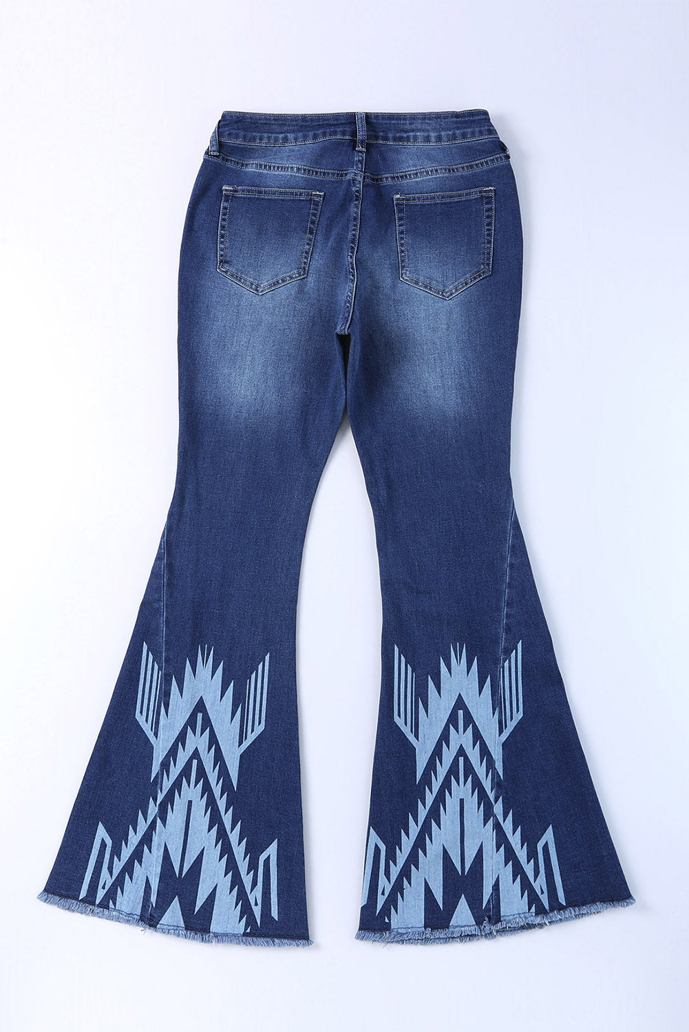 Blue Western Pattern High Rise Flare Jeans