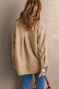 Khaki Snap Button Up Suede Jacket