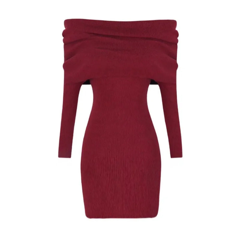 Sexy Dresses Women Backless Knitting Slim Y2k Girls Tender Korean Style Soft Casual Autumn Slash Neck Hotsweet Cozy New Clubwear