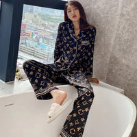 Large Size Pajamas Women Printed Girl Home Wear Two-Piece Cardigan Long-Sleeved Simple Wearable Ladies Sleepwear Loungewear