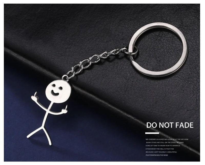 Teamer Funny Middle Finger Stickman Keychain 2024 Cute Trend School Bag Car Key Pendant Couple New Trinket Gift Keyring