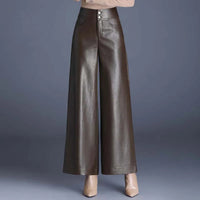 ZUZK High Quality Women PU Leather Wed Leg Pants  Autumn Winter Fashion Warm Long Leather Pants Elegant LeatherTrousers