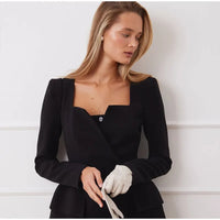 Elegant White Square Collar Long Sleeve High Waist Top Skirt Set Women Fashion Solid Slim Fit Suits 2025 Lady Chic Party Outfits