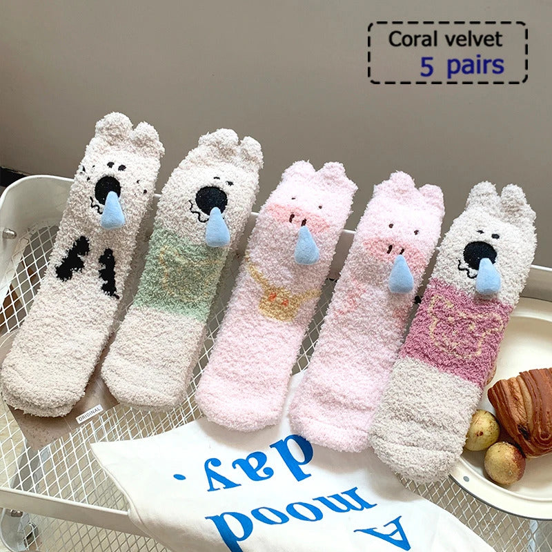 4/5/6/8 Pairs of Cute Teddy Bear Short Socks with Shallow Mouthed Spring and Summer Casual Matching Short Tube Boat Socks