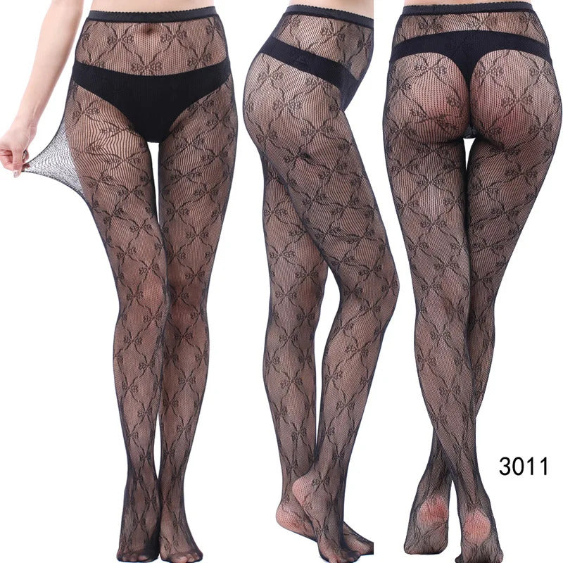 Women Sexy Fishnet Tights Jacquard Weave Seamless Pantyhose Yarns Garter Grid Fish Net Stockings Black Spider Gothic Lace Tights