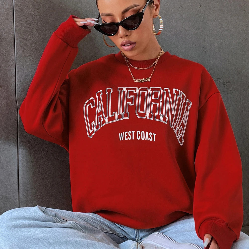 Korean Trend Woman Sweatshirts California West Coast Print Female hoodie Long Sleeves O-neck Pullovers Sporty and Rich Clothing