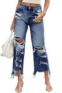 Blue Heavy Destroyed High Waist Jeans