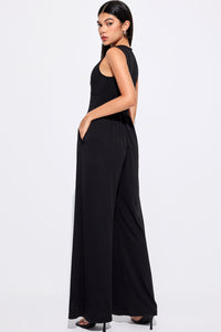 Black Plus Size Sleeveless Cinched Waist Wide Leg Jumpsuit