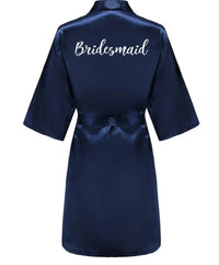 Satin Silk Robes Plus Size Wedding Bathrobe Bride Bridesmaid Mother Maid of Honor Gown Women Clothing Sleepwear Navy Blue