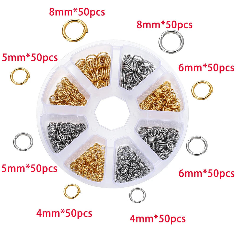 210-400pcs/Box Jewelry Making Kits Lobster Clasp Open Jump Rings End Crimps Beads Box Handmade DIY Bracelet Necklace Findings