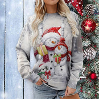 Women Christmas Sweatshirts Winter Snowman Snowflake Print Long Sleeve Y2k Hoodie Streetwear Pullovers Tops Comfortable Clothing