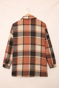 Orange Plaid Print Buttoned Shirt Jacket