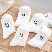 5/10 Pairs Women Cartoon Socks Round Mid Tube Fashionable Cute Expression Pattern Socks Casual Breathable Autumn Girls Socks