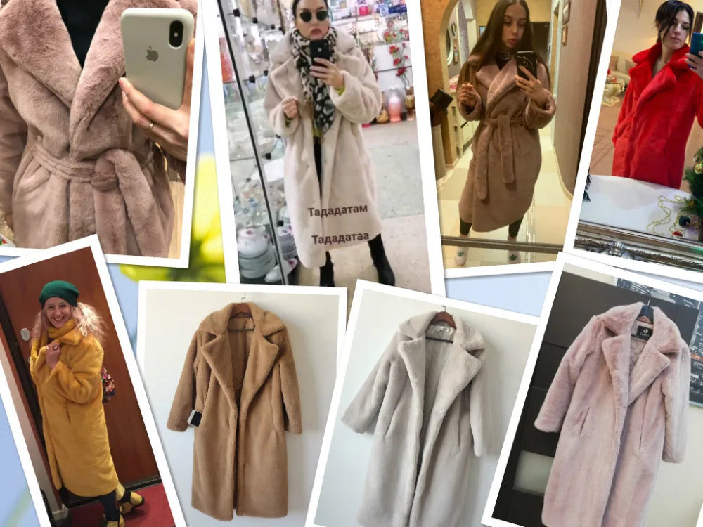 Winter Women High Quality Faux Rabbit Fur Coat Luxury Long Fur Coat Loose Lapel OverCoat Thick Warm Plus Size Female Plush Coats