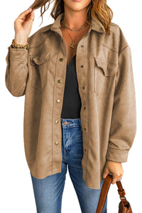 Khaki Snap Button Up Suede Jacket