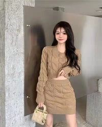 Two Piece OF Pullover Autumn/Winter Knitted Sweater Set Pure Desire Short Sweater Sexy Spicy Girl Arm Wrap Skirt Sweater Female