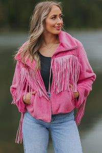 Fringed Full Zipper Fleece Jacket