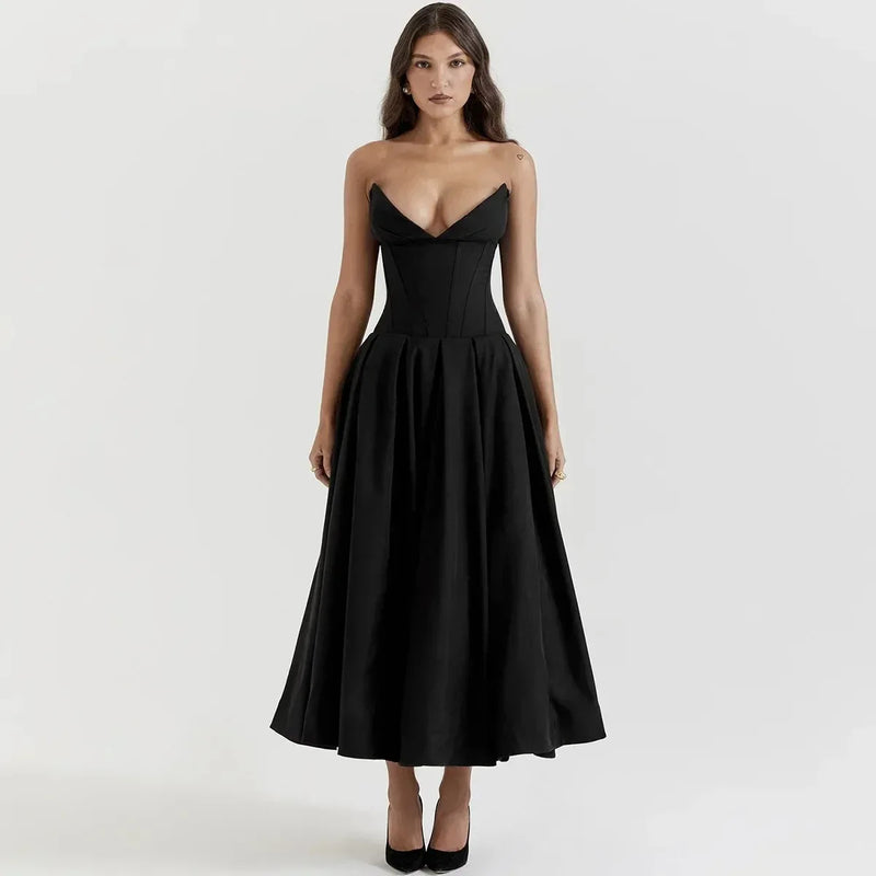 Black Elegant Wedding Events Dress Sexy Strapless Corset Dress Midi Christmas Party Dresses for Women Clothing