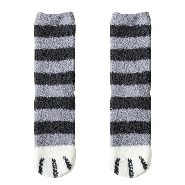 Plush Winter Funny Cute Style Animal Cat Paw Cartoon Pattern Women Cotton Socks Super Soft For Female House Sleeping Floor Sox