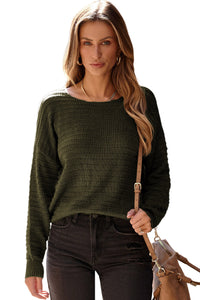 Duffel Green Textured Knit Round Neck Dolman Sleeve Sweater