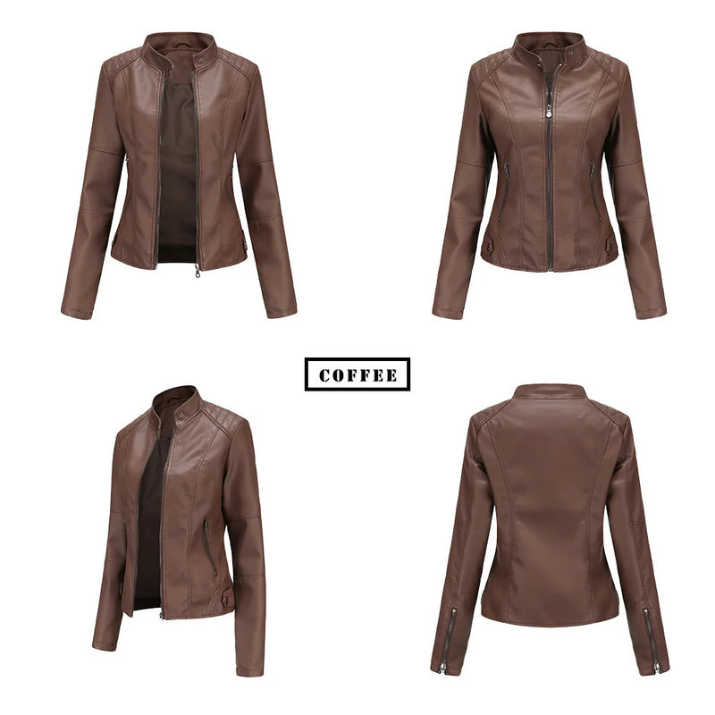 Leather coat  spring women leather jacket slim motorcycle clothing  Zipper fashion jackets and coats black high-quality clothing