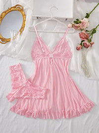 Sexy Lingerie Set Women Erotic Bra Nightdress Sexy Lace Sleepwear Solid Slim Soft Dresses V Neck Full Slip Sleepwear & Dresses