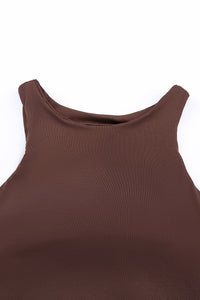 Brown Solid Crew Neck Sleeveless Bodysuit