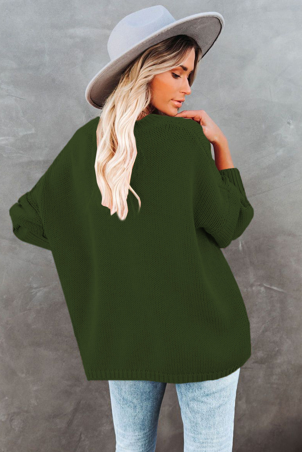 Green Oversize Knitted Drop-shoulder Sleeve Sweater