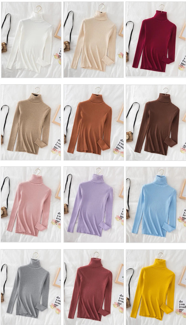 Turtleneck Sweater Women Knitted Soft Pullovers cashmere Jumpers Basic Solid Soft Sweaters Women Autumn Winter Casual Top