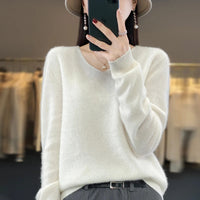 100% pure wool cashmere sweater women's V-neck pullover casual knit top autumn and winter women's coat Korean fashion