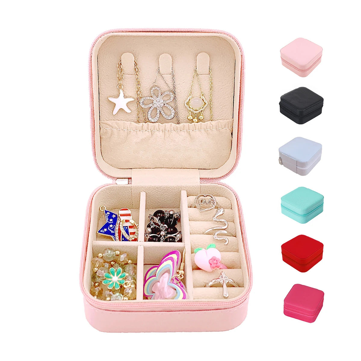 1Pcs Mini Casual Portable Travel Jewelry Storage Box Pu Leather Multifunctional Storage Box for Necklace Bracelet Earrings Ring Storage