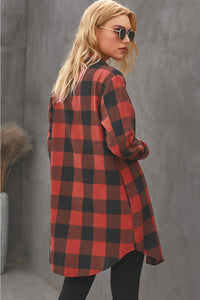 Blue Turn-down Collar Plaid Shirt Jacket