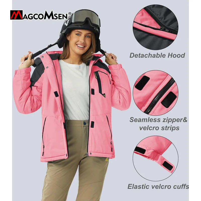 MAGCOMSEN Womens Ski Jacket Winter Warm Fleece Parka Windproof Rain Snowproof Thermal Heavy Coat Hiking Ladies Snowboard Anorak