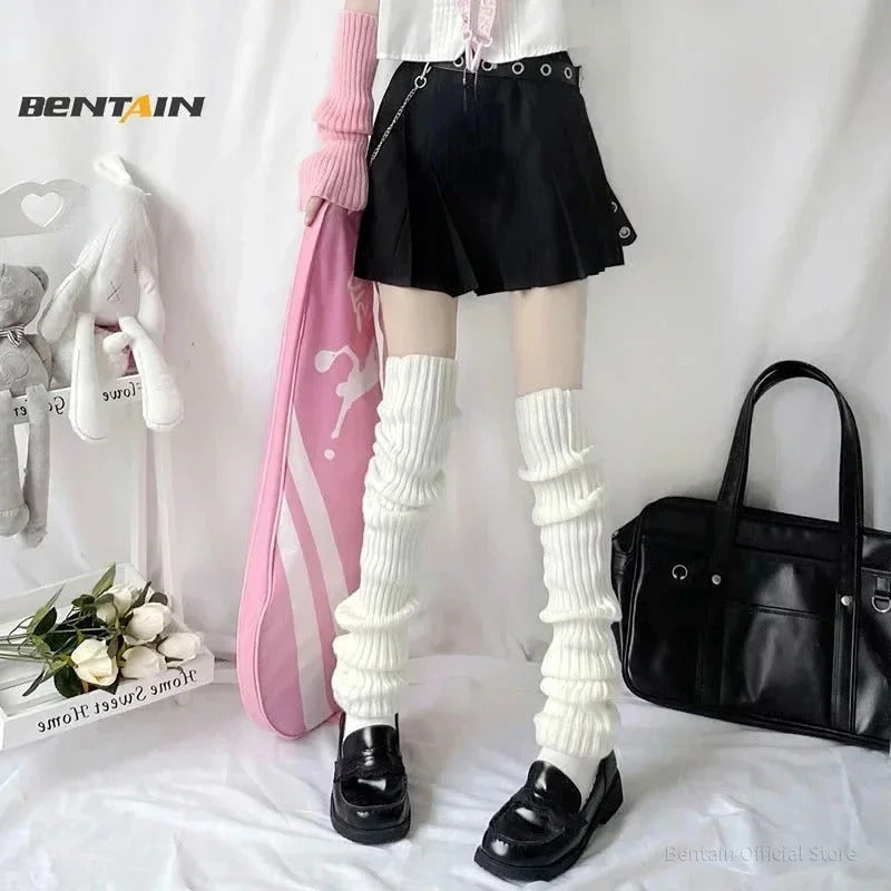 70CM Lengthened Leg Warmers Women's Lolita Long Socks JK College Style Knitted Warm Socks Autumn Winter Over Knee Boot Cuffs